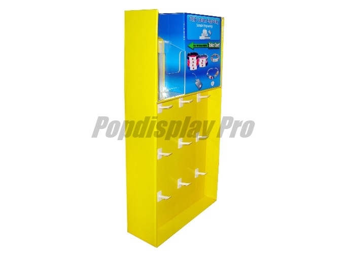 Recycled Cardboard Display Stand Hooks Yellow For Walgreen Healthy Wristband
